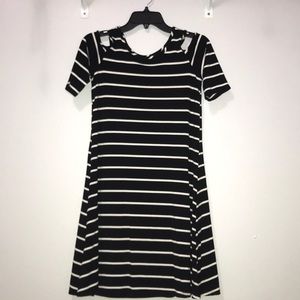CUPIO black/white striped off the shoulder dress